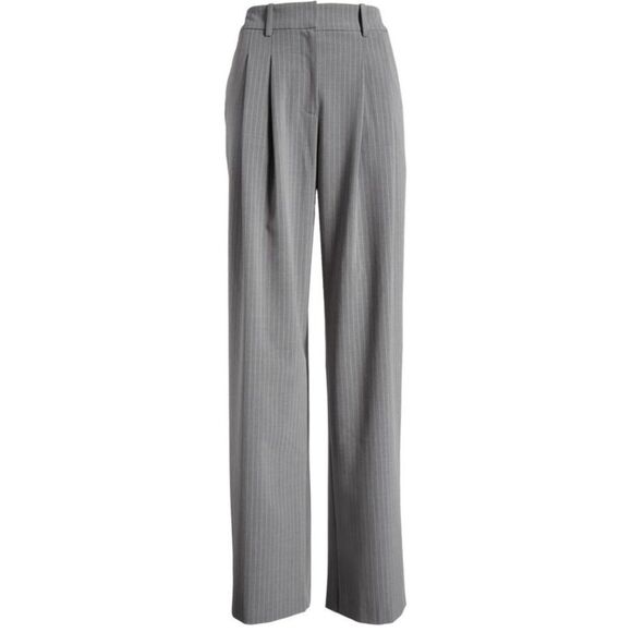 WAYF Icon Gray Pinstripe Straight Leg Trousers - Picture 5 of 9